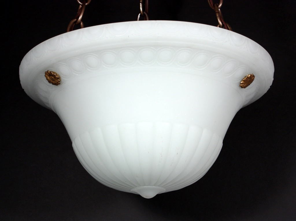 SOLD Fabulous Antique Inverted Dome Chandelier, Opaline & Brass-19490
