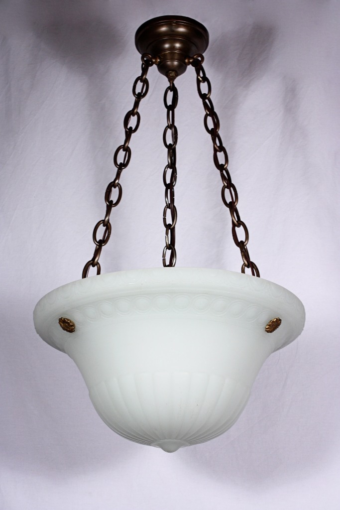 SOLD Fabulous Antique Inverted Dome Chandelier, Opaline & Brass-19487