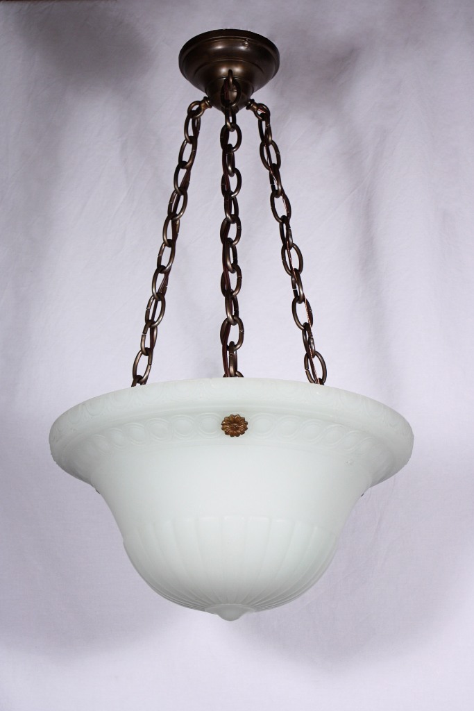 SOLD Fabulous Antique Inverted Dome Chandelier, Opaline & Brass-19493