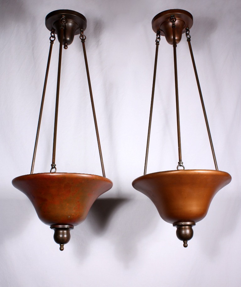 SOLD Charming Pair of Antique Industrial Copper Light Fixtures, c. 1905-0