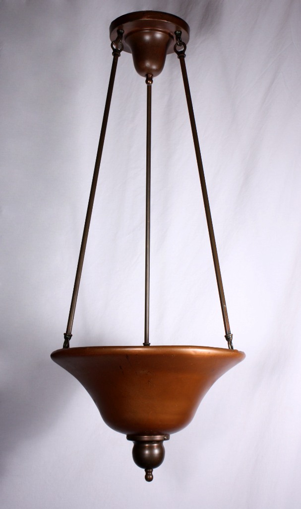 SOLD Charming Pair of Antique Industrial Copper Light Fixtures, c. 1905-19607