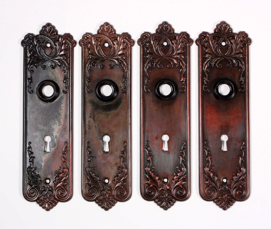 SOLD Two Antique P. & F. Corbin “Lorraine” Door Knob Sets with Back Plates, c. 1905-19582