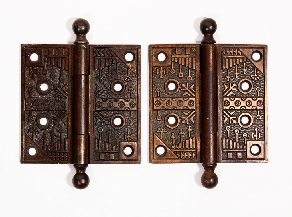 SOLD Amazing Pair of Antique Eastlake Hinges, Cast Iron with Bronze Wash, c. 1880’s-0