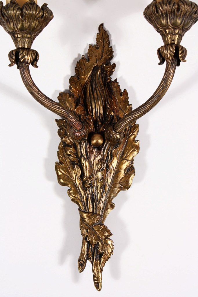 SOLD Four Matching Antique Art Nouveau Double-Arm Sconces, Gilded Bronze-19514