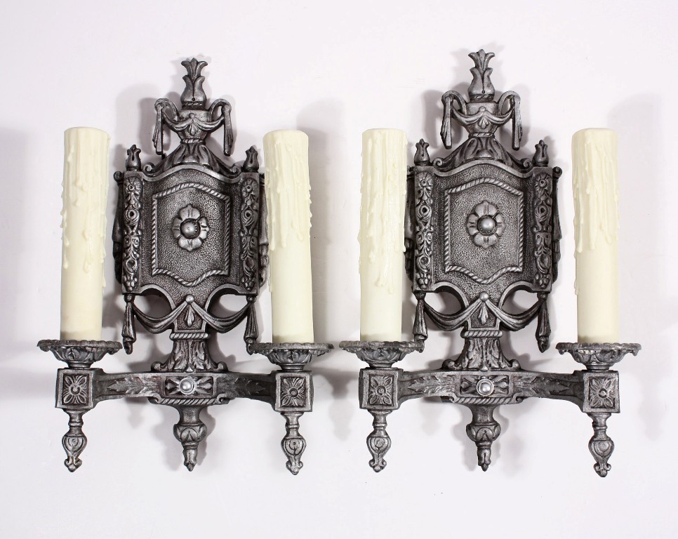 SOLD Wonderful Pair of Antique Neoclassical Double-Arm Sconces-0