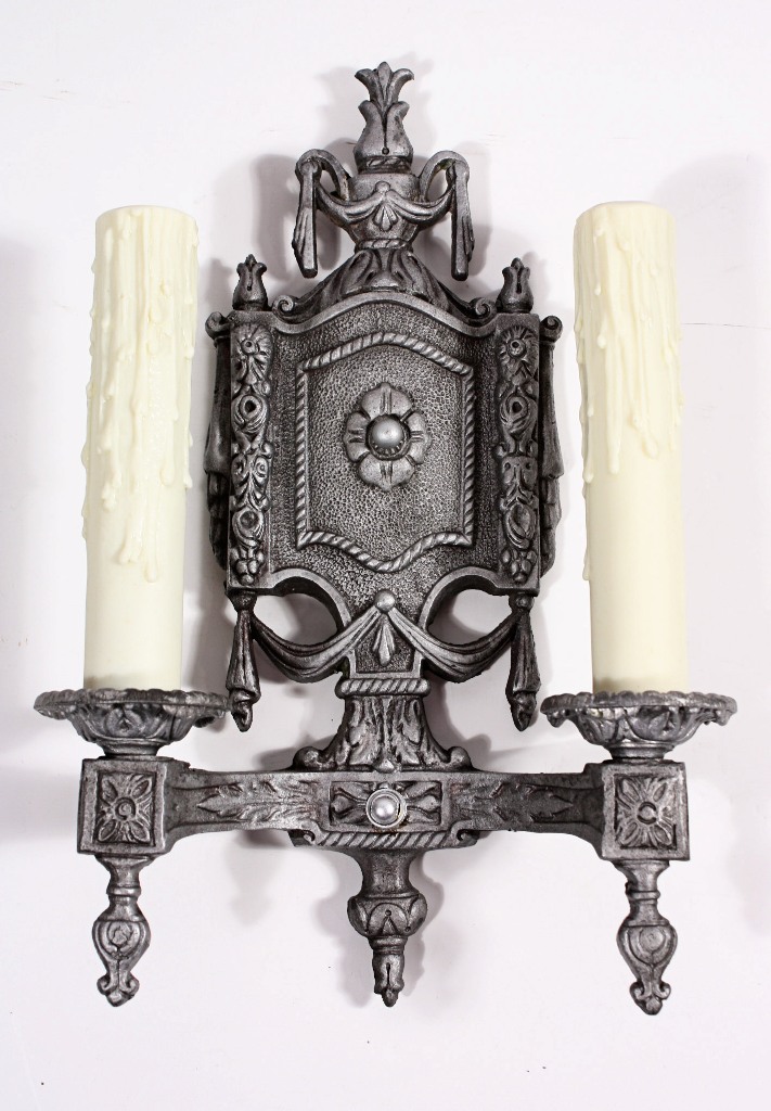 SOLD Wonderful Pair of Antique Neoclassical Double-Arm Sconces-19540