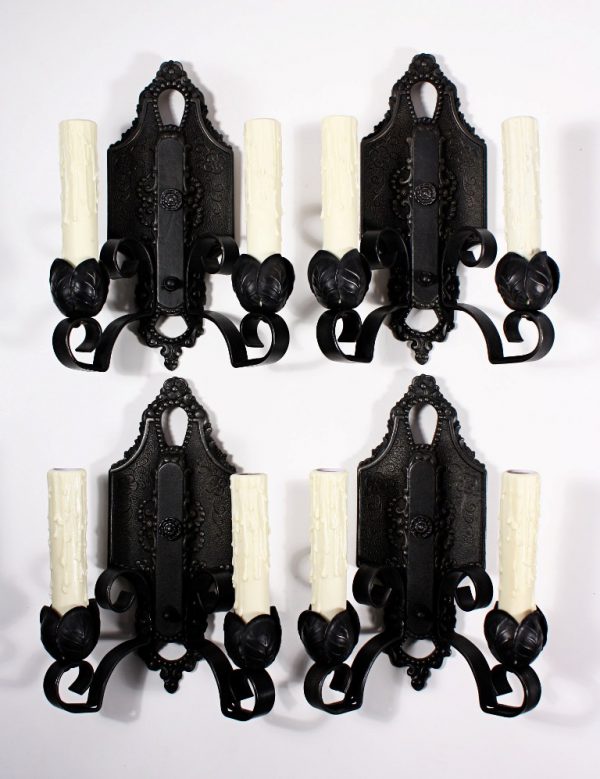 SOLD Four Matching Antique Cast Iron Sconces, Signed Lincoln Co.-0