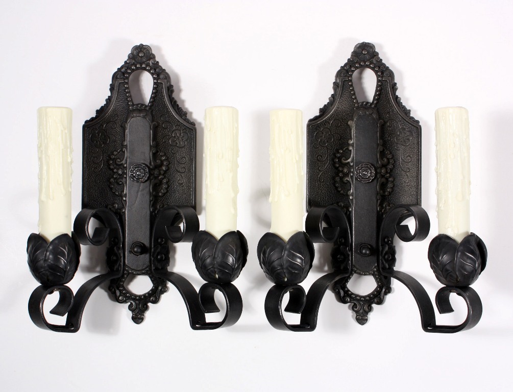 SOLD Four Matching Antique Cast Iron Sconces, Signed Lincoln Co.-19586