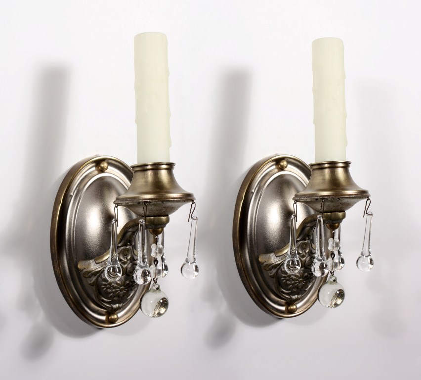 SOLD Beautiful Pair of Antique Single-Arm Sconces with Prisms-0