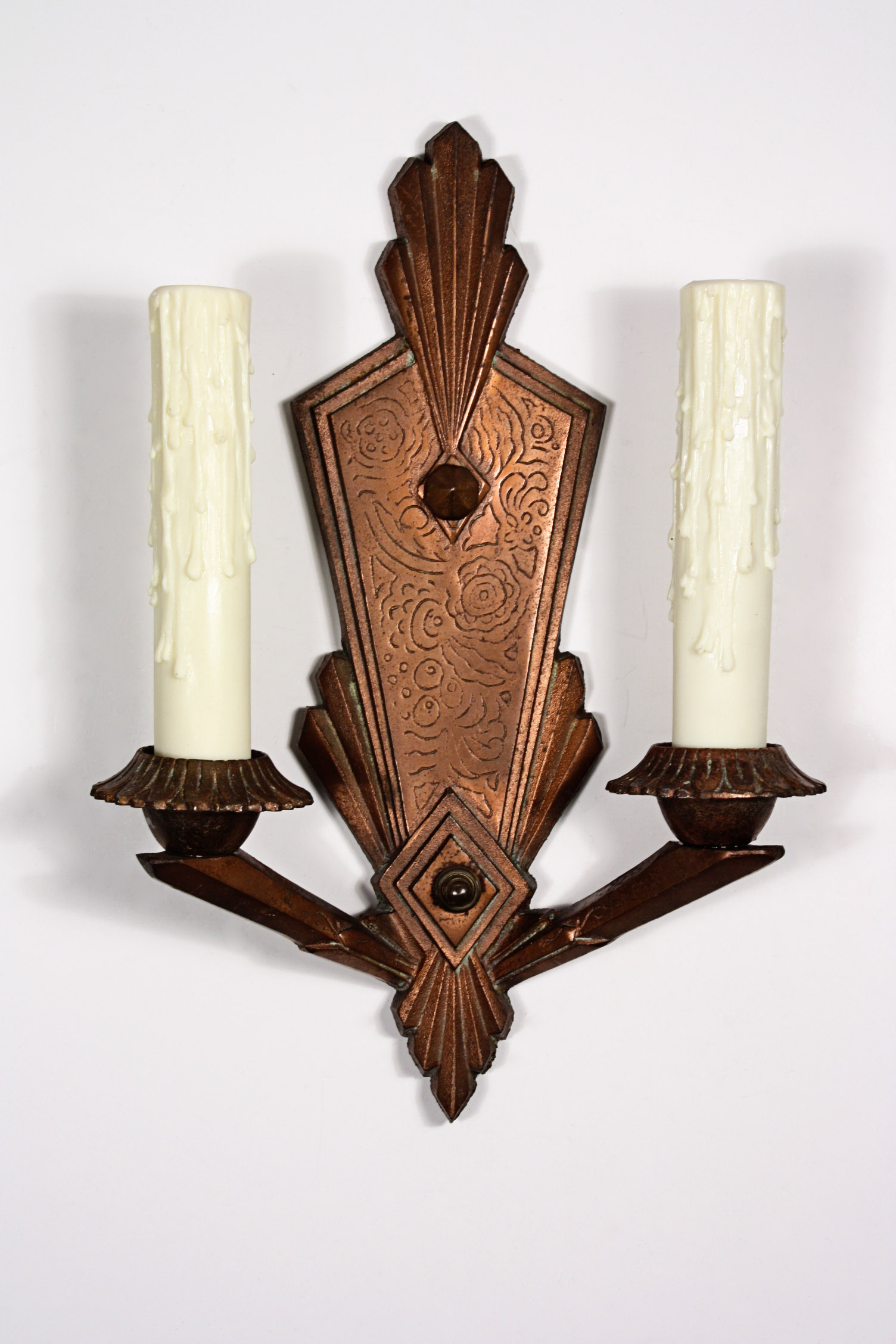 SOLD Stunning Pair of Antique Art Deco Double-Arm Sconces, Bronze Plated Iron-19691