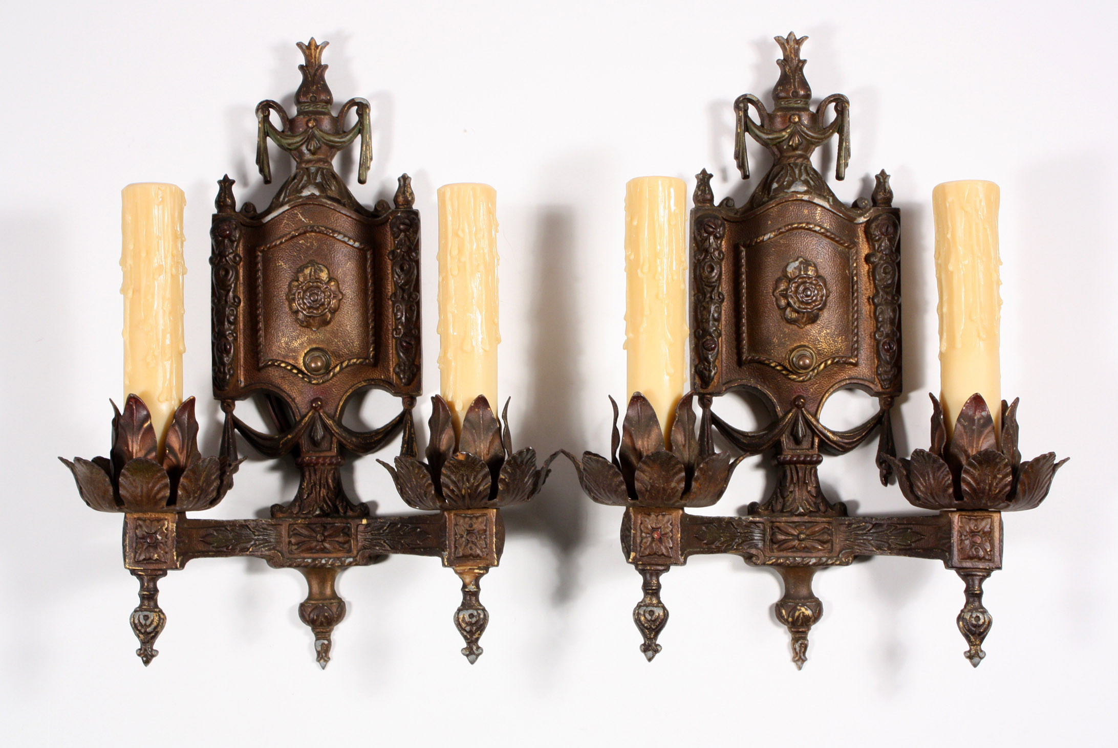 SOLD Amazing Pair of Antique Neoclassical Double-Arm Sconces-0