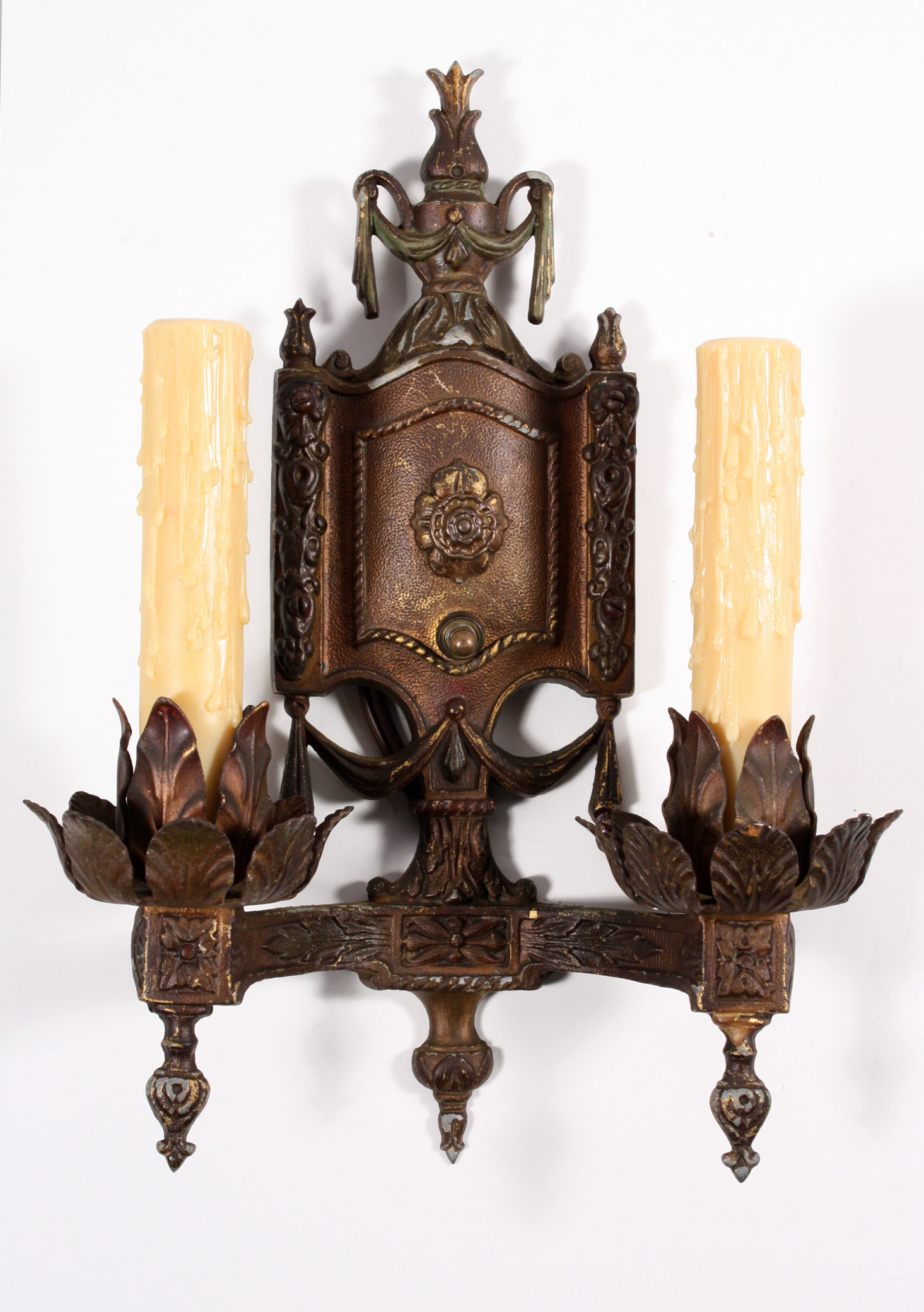 SOLD Amazing Pair of Antique Neoclassical Double-Arm Sconces-19700