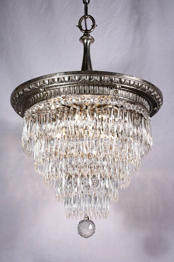 SOLD Wonderful Antique Neoclassical Silver Plated Five-Tier Chandelier-0