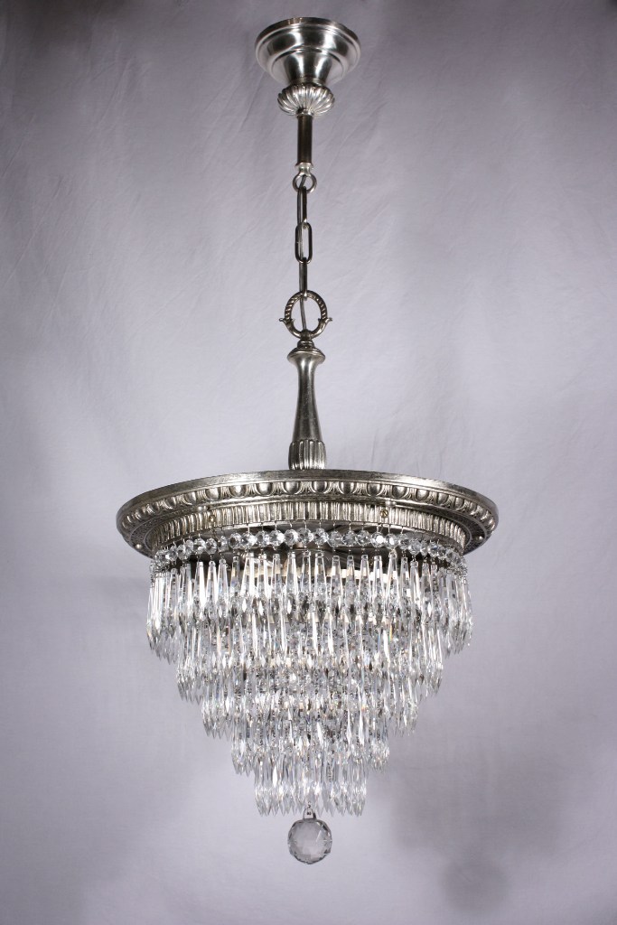 SOLD Wonderful Antique Neoclassical Silver Plated Five-Tier Chandelier-19952
