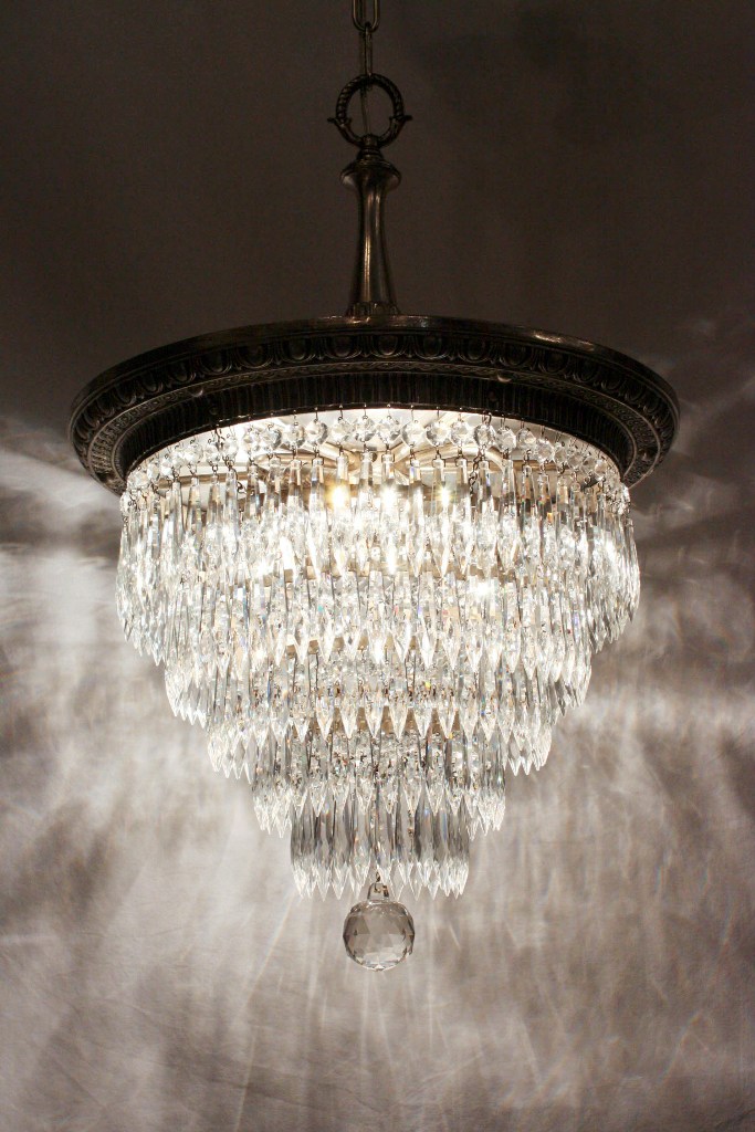 SOLD Wonderful Antique Neoclassical Silver Plated Five-Tier Chandelier-19953
