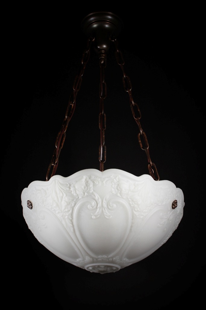 SOLD Beautiful Antique Neoclassical Opaline Inverted Dome Chandelier, Early 1900’s-0