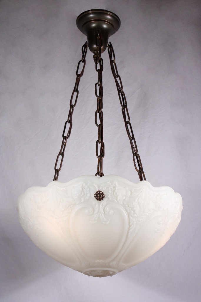 SOLD Beautiful Antique Neoclassical Opaline Inverted Dome Chandelier, Early 1900’s-20019