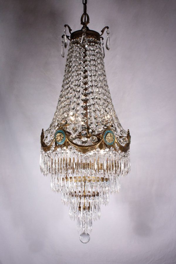 SOLD Stunning Antique Georgian Figural Five-Tier Chandelier, Gilded Bronze with Cameos-0