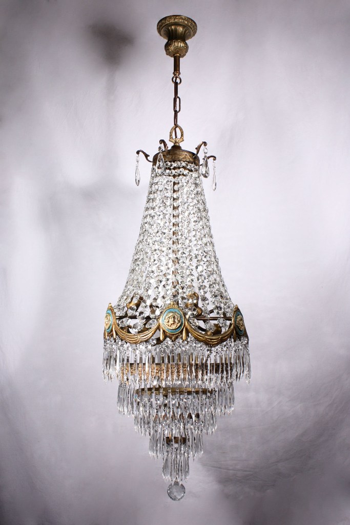 SOLD Stunning Antique Georgian Figural Five-Tier Chandelier, Gilded Bronze with Cameos-20039