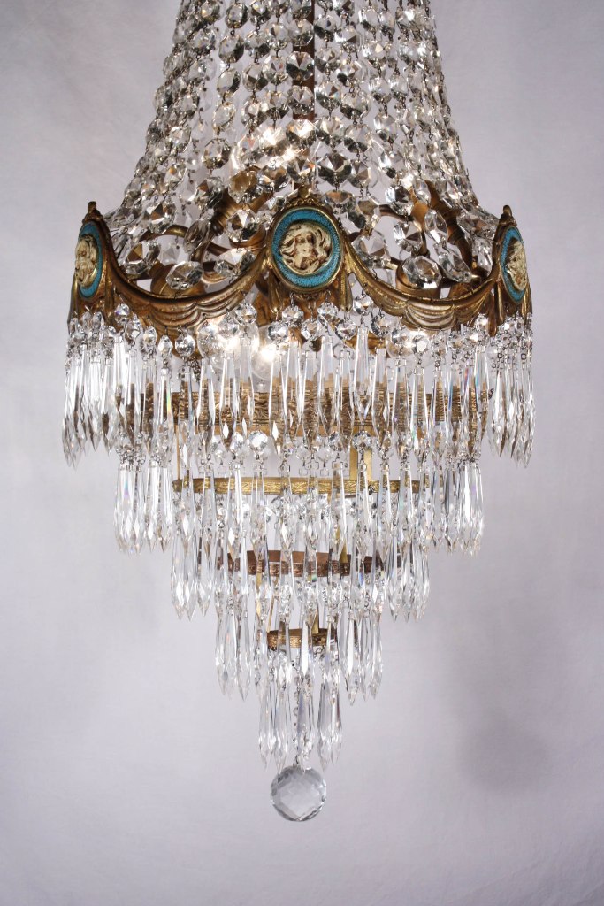 SOLD Stunning Antique Georgian Figural Five-Tier Chandelier, Gilded Bronze with Cameos-20041