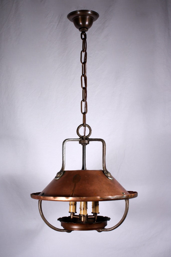 SOLD Remarkable Antique Arts & Crafts Three-Light Copper Chandelier-20095