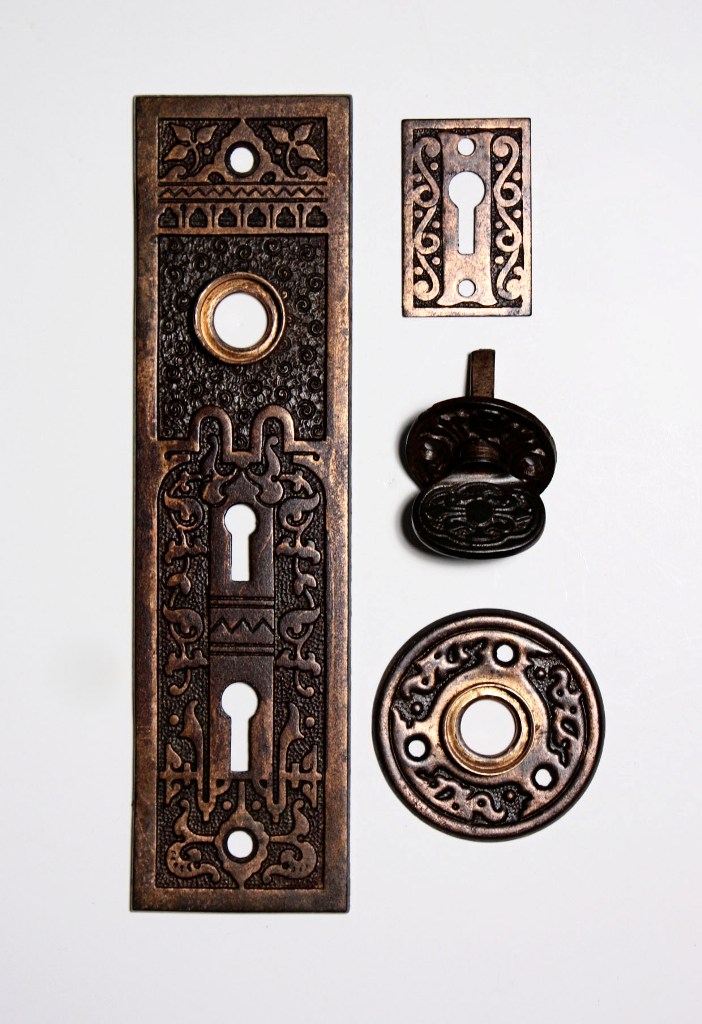 SOLD Antique Russell & Erwin Complete Entry Door Hardware Set in Cast Iron, 1889-19920