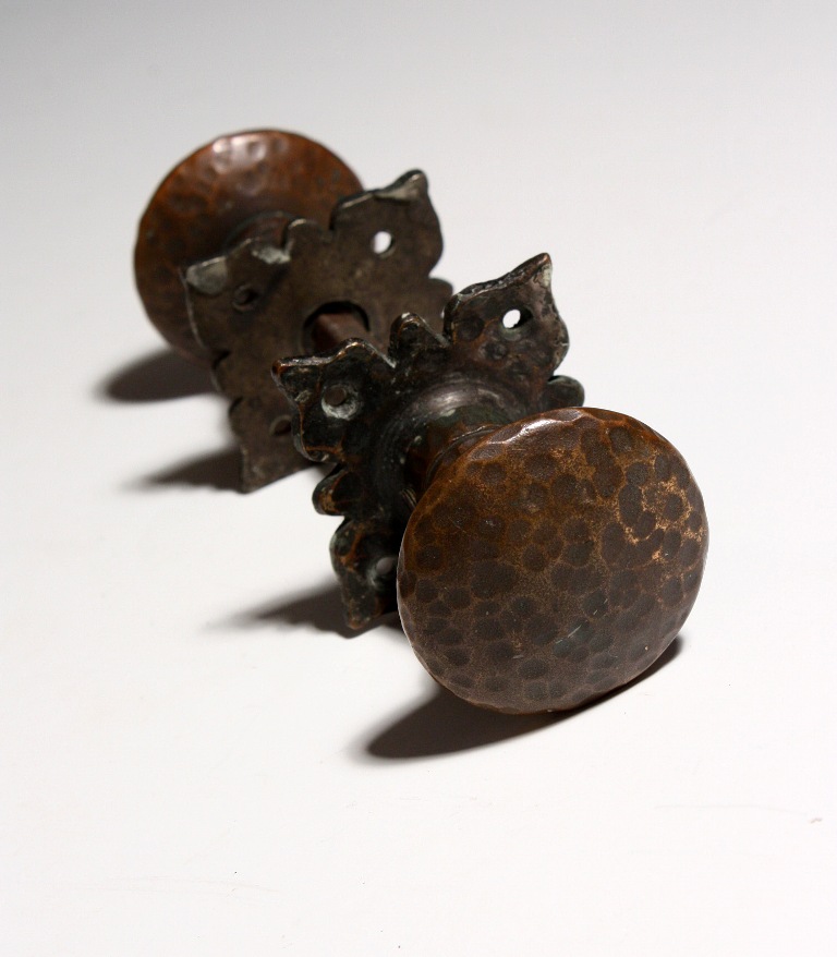 SOLD Antique Cast Bronze Arts & Crafts Doorknob Set with Matching Escutcheons, c. 1915-0