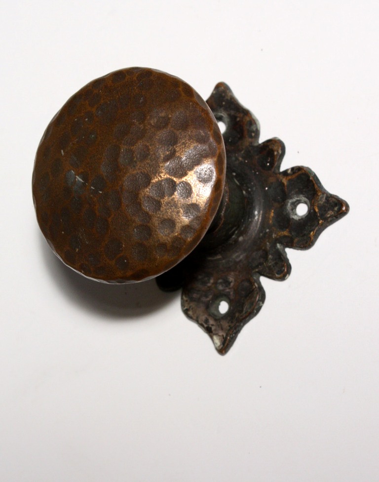 SOLD Antique Cast Bronze Arts & Crafts Doorknob Set with Matching Escutcheons, c. 1915-19936