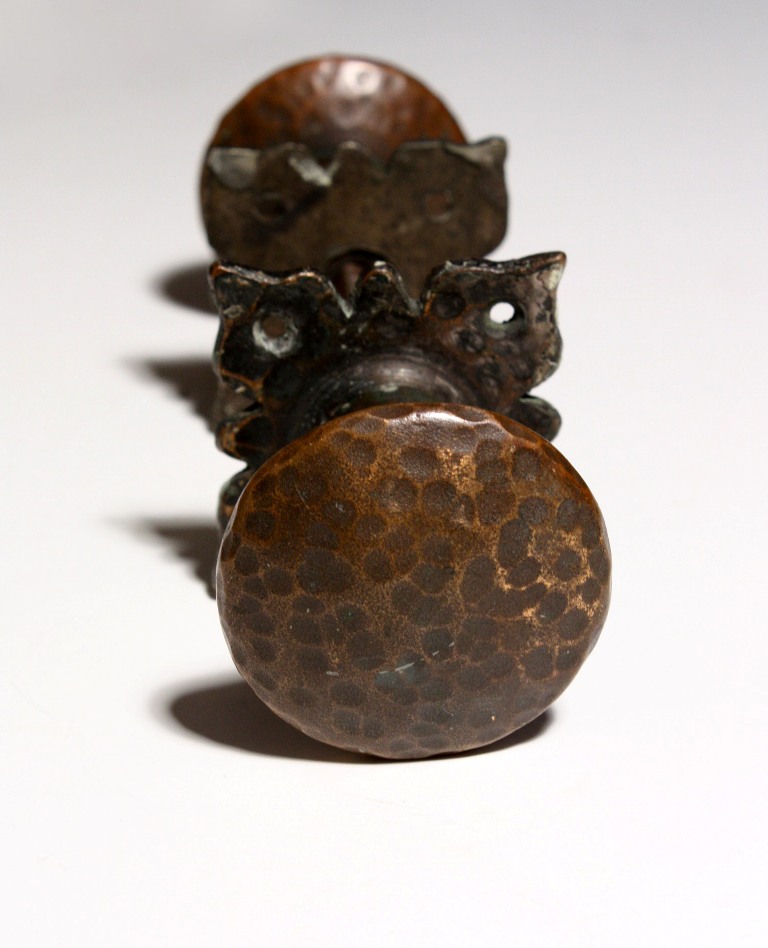 SOLD Antique Cast Bronze Arts & Crafts Doorknob Set with Matching Escutcheons, c. 1915-19934