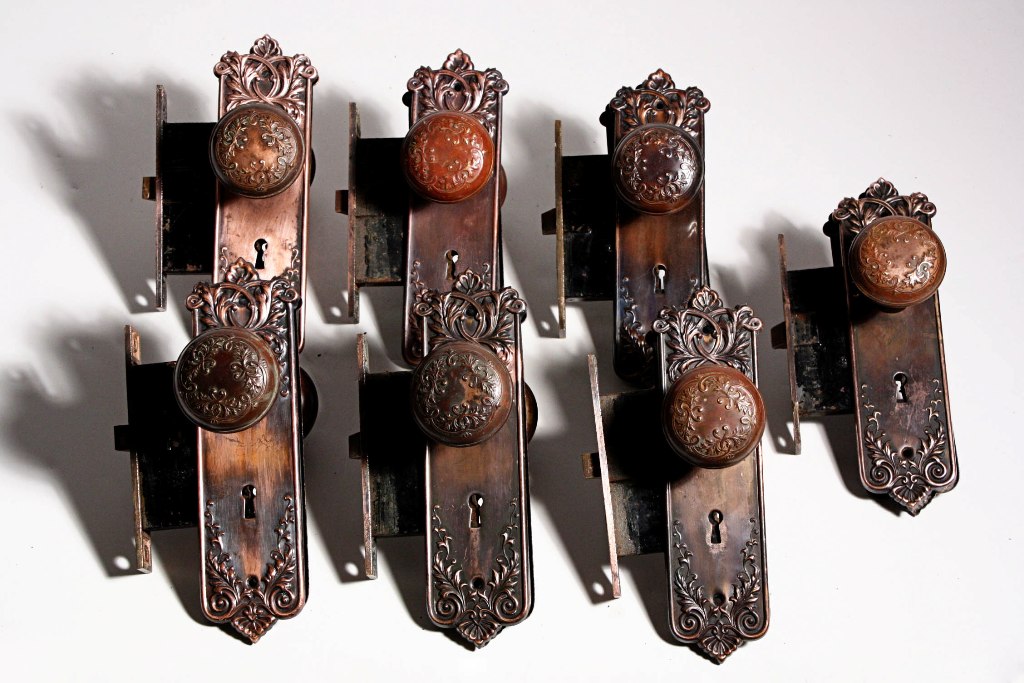 SOLD Seven Sets of Antique Bronze P. & F. Corbin “Lorraine” Door Hardware, c. 1905-0