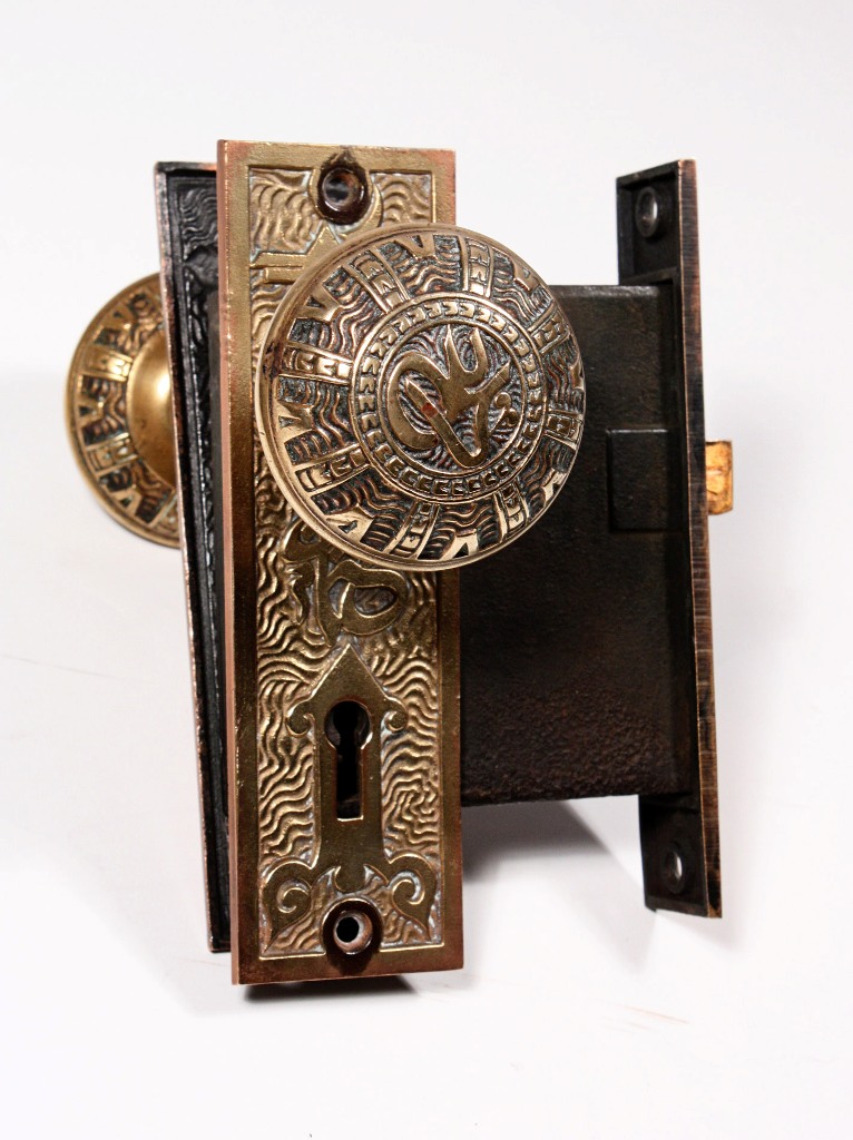 SOLD Unusual Antique Cast Bronze Door Hardware Set, “Arabic” by Mallory & Wheeler, 1880’s-0
