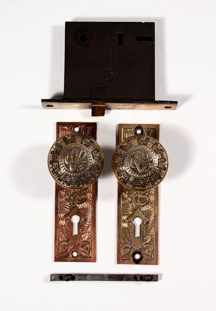 SOLD Unusual Antique Cast Bronze Door Hardware Set, “Arabic” by Mallory & Wheeler, 1880’s-20049