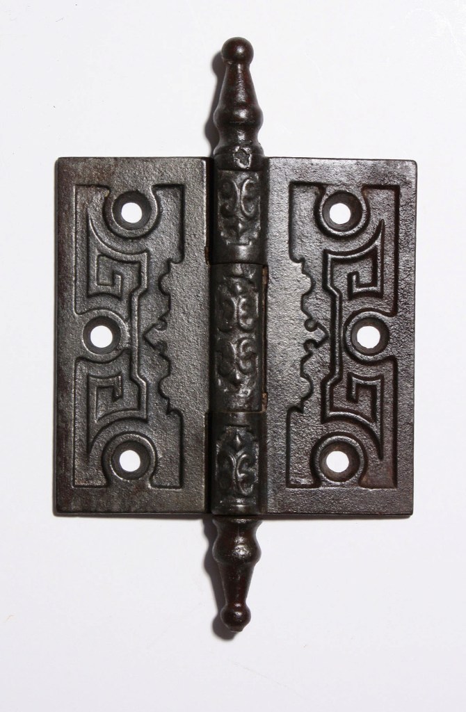 SOLD Pair of Antique Cast Iron Hinges with Geometric Design, 1870’s-19908