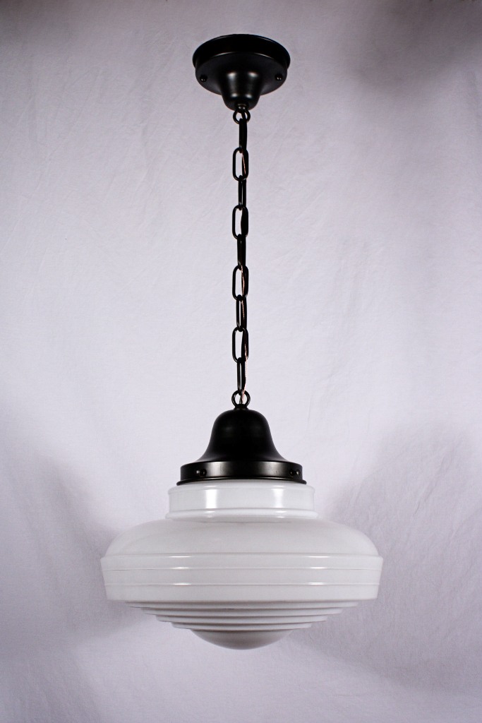 SOLD Three Matching Antique Art Deco Pendant Lights with Original Glass Shades-20208