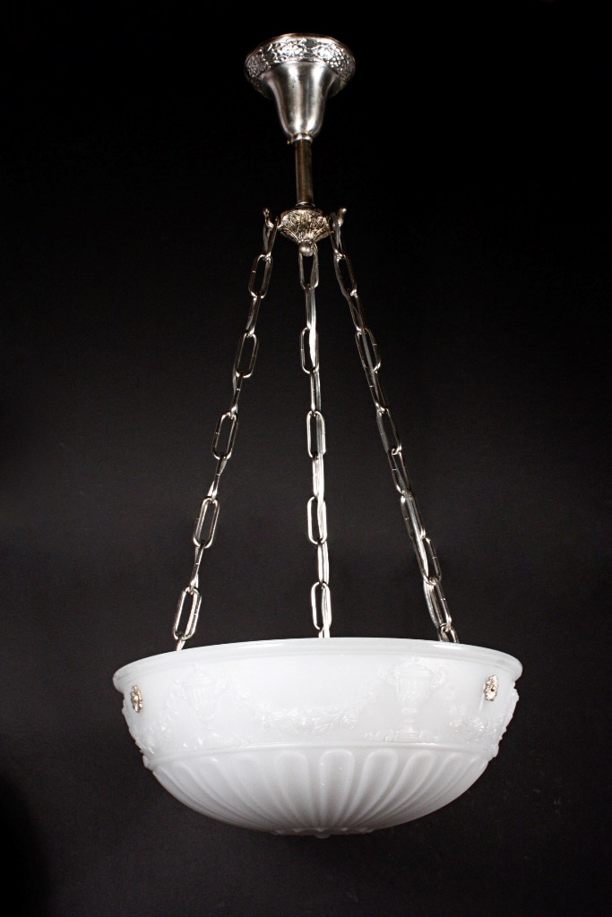 SOLD Gorgeous Antique Neoclassical Inverted Dome Chandelier with Opaline Shade-0