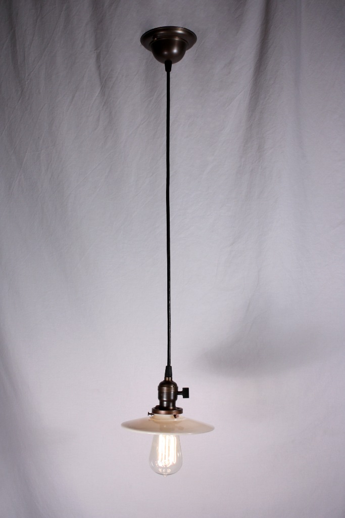 SOLD Four Matching Antique Industrial Pendant Lights with Milk Glass Shades, c. 1910-21198