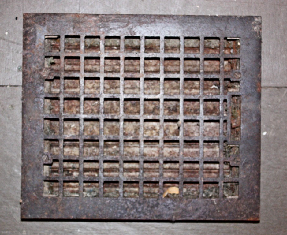 SOLD Antique Cast Iron Floor Vent with Grid Pattern-0