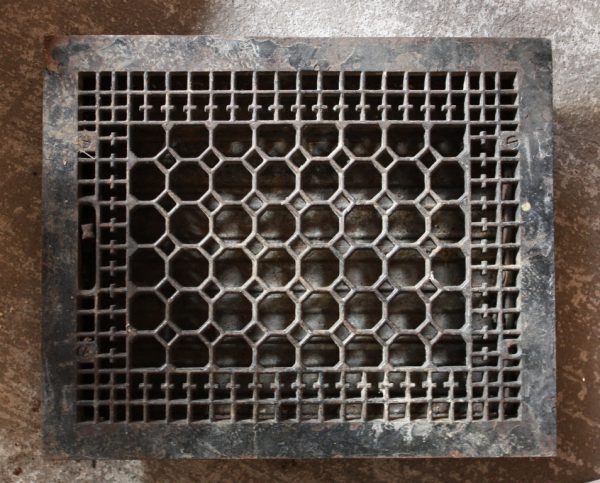 SOLD Large Antique Cast Iron Floor Grate, 12" x 15" Back Opening-0