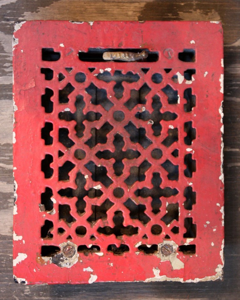 SOLD Antique Cast Iron Floor Grate with Quatrefoil Pattern-0