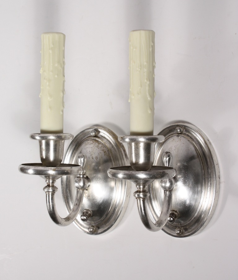 SOLD Elegant Pair of Antique Silver Plated Single-Arm Sconces-0