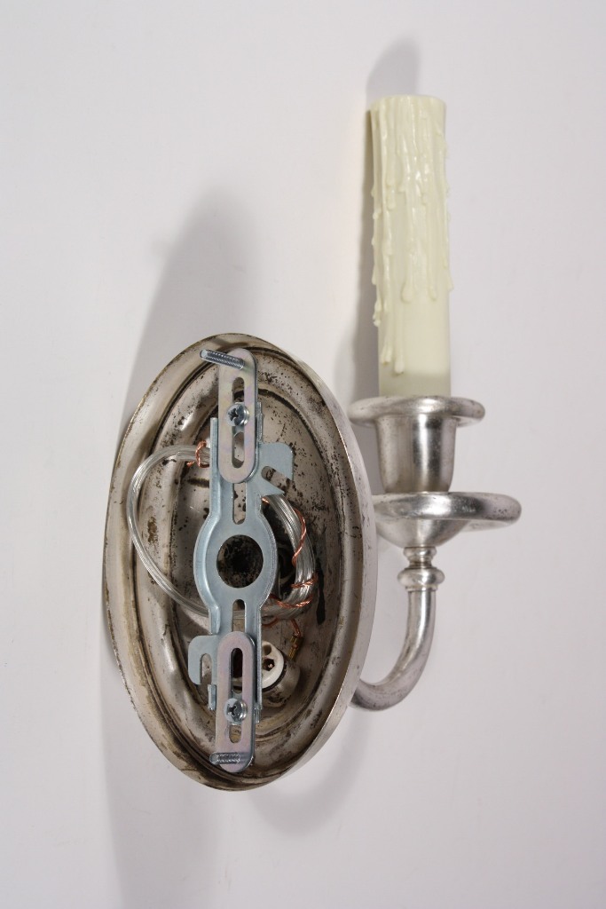 SOLD Elegant Pair of Antique Silver Plated Single-Arm Sconces-20113