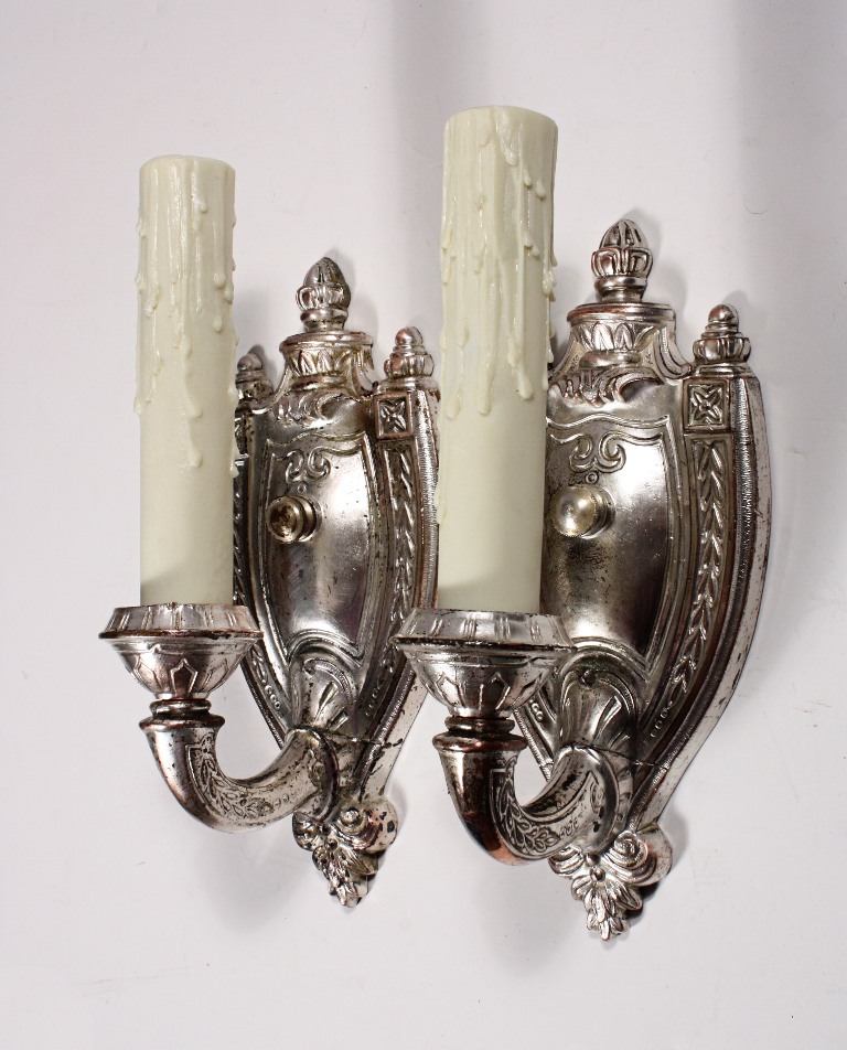 SOLD Pair of Antique Single-Arm Adam Style Sconces, Silver Plate over Pewter, by Empire-0