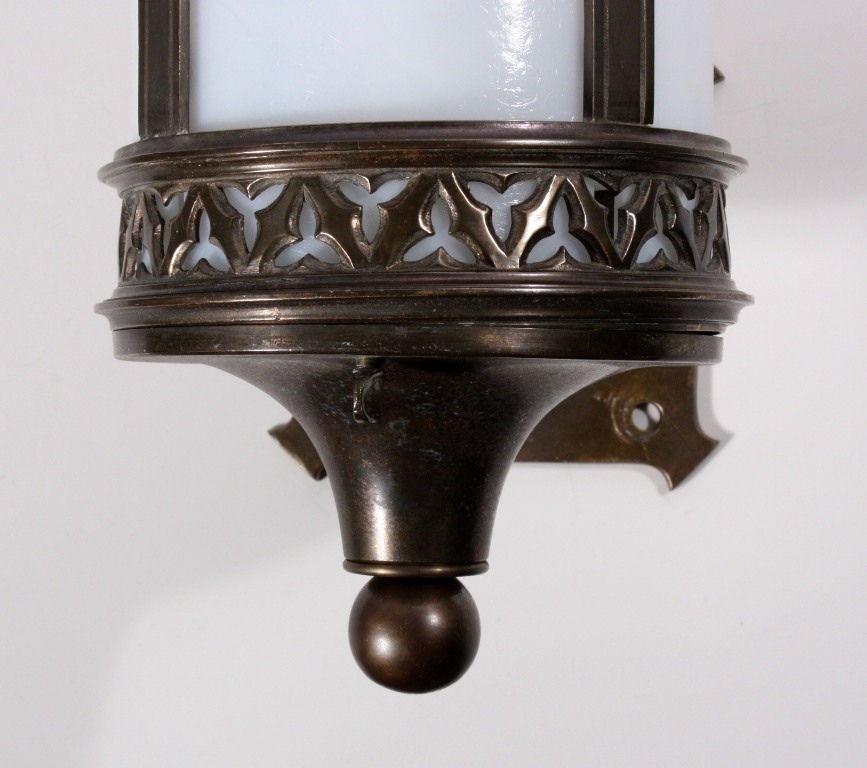 SOLD Splendid Antique Bronze Exterior Lantern with Original Opalescent Glass, c. 1905-20288