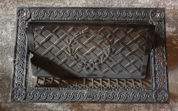 SOLD Antique Cast Iron Wall Register with Wreath & Lattice Design-0
