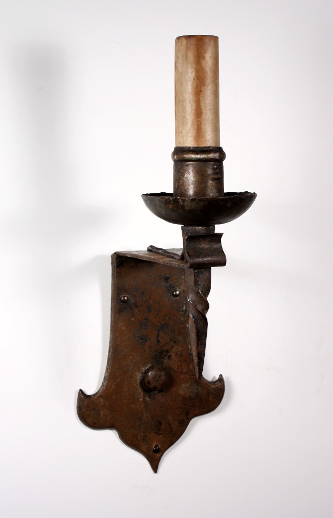 SOLD Fabulous Antique English Tudor Single-Arm Wrought Iron Sconce, c. 1900-0