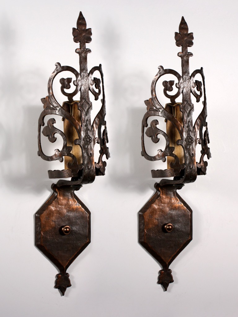SOLD Superb Pair of Antique Cast Bronze Single-Arm Sconces, Early 1900’s-0