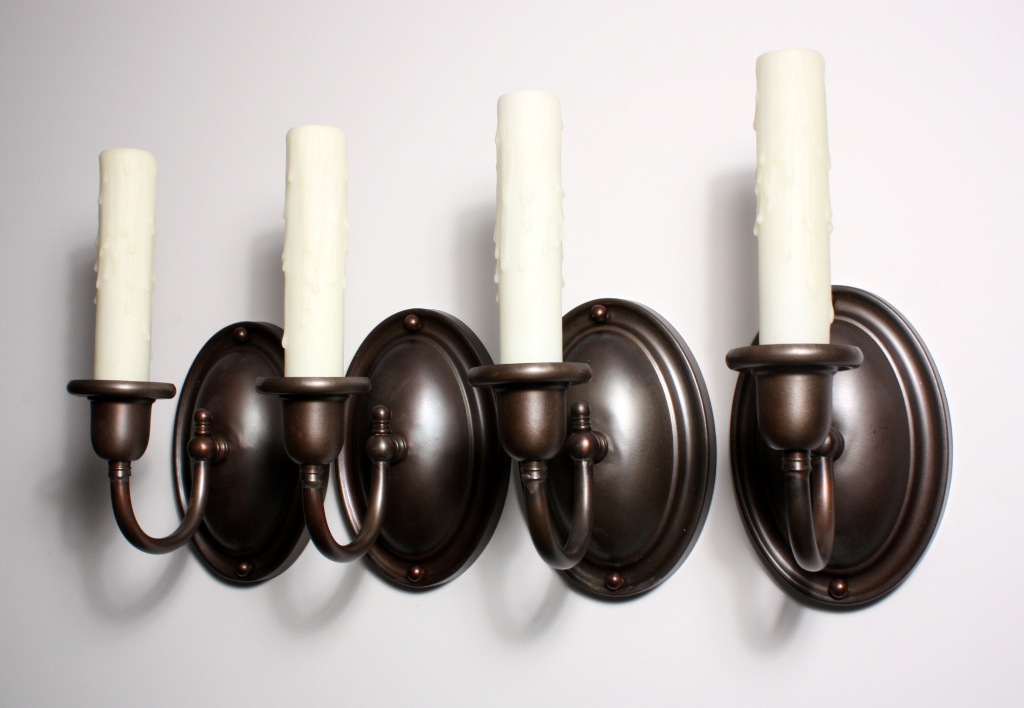 SOLD Four Matching Antique Single-Arm Brass Sconces, c. 1920’s-0