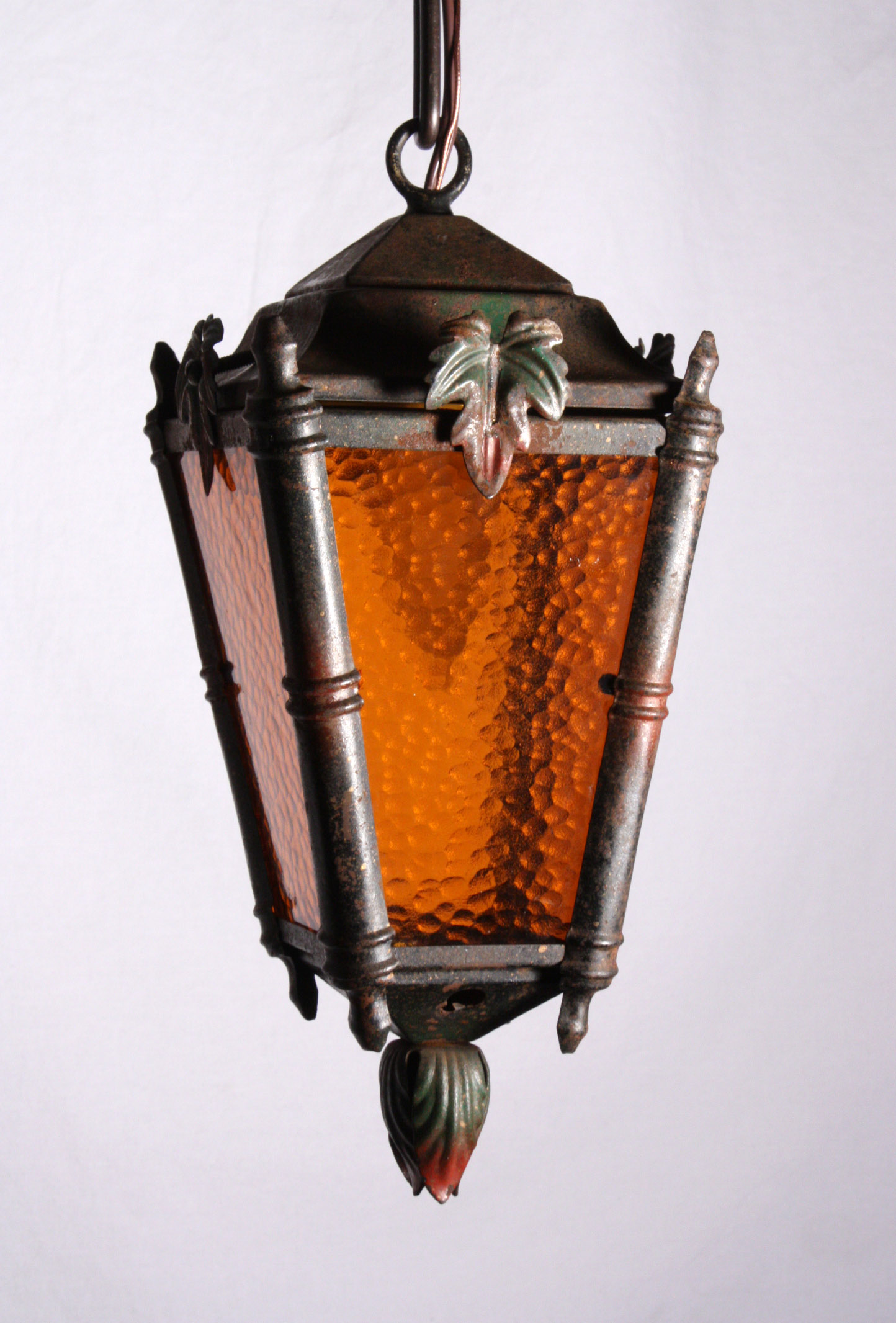 SOLD Delightful Antique Lantern with Maple Leaves, Original Polychrome Finish, c. 1920’s-0