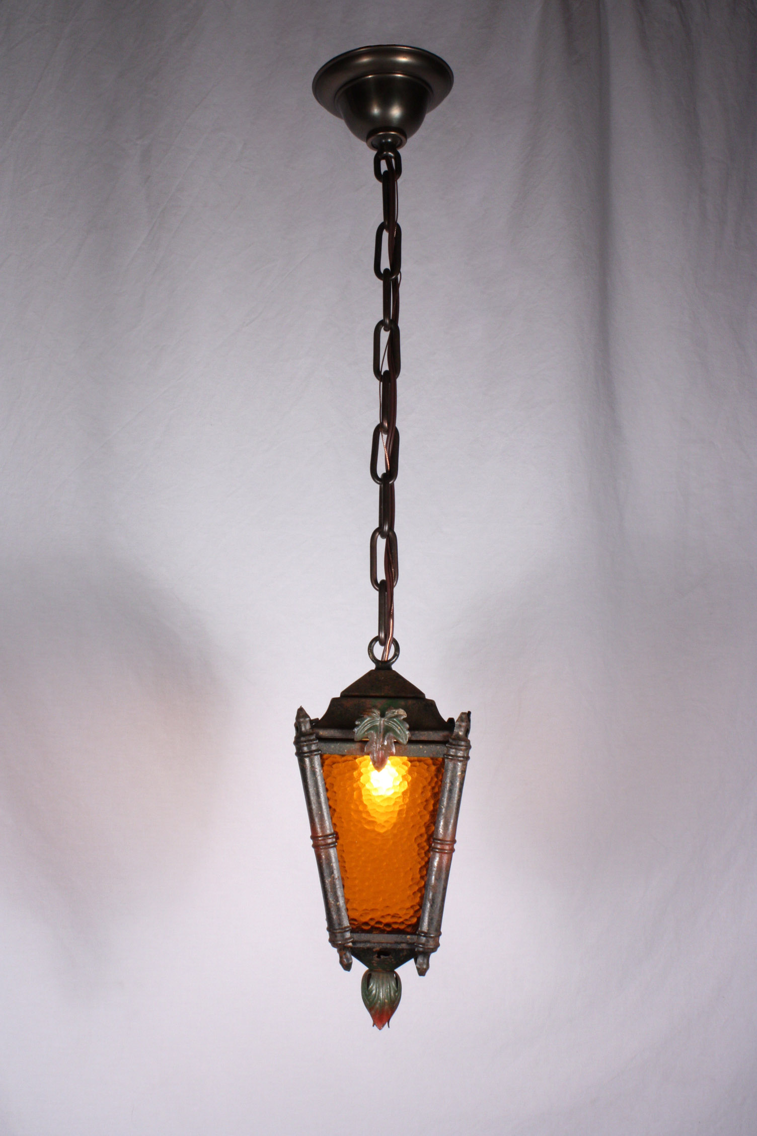 SOLD Delightful Antique Lantern with Maple Leaves, Original Polychrome Finish, c. 1920’s-21011