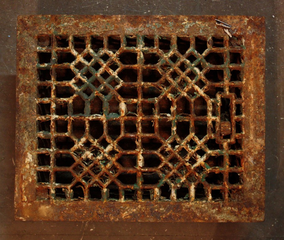 SOLD Antique Cast Iron Floor Grate, 8" x 10" Back Opening-0